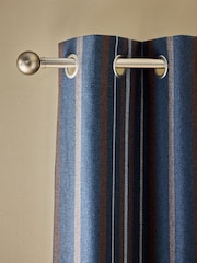 Navy Blue/Brown Brushed Woven Stripe Eyelet Lined Curtains - Image 1 of 4