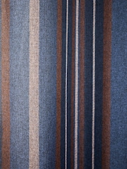 Navy Blue/Brown Brushed Woven Stripe Eyelet Lined Curtains - Image 4 of 4