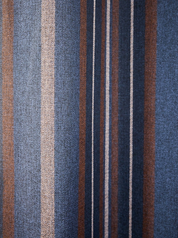 Navy Blue/Brown Brushed Woven Stripe Eyelet Lined Curtains - Image 4 of 4 Navy Blue/Brown Brushed Woven Stripe Eyelet Lined Curtains - Image 4 of 4