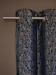 Navy Blue/Gold Collection Luxe Heavyweight Velvet Textured Stripe Eyelet Lined Curtains - Image 1 of 5