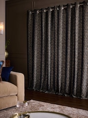 Navy Blue/Gold Collection Luxe Heavyweight Velvet Textured Stripe Eyelet Lined Curtains - Image 3 of 5