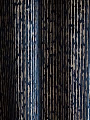 Navy Blue/Gold Collection Luxe Heavyweight Velvet Textured Stripe Eyelet Lined Curtains - Image 5 of 5
