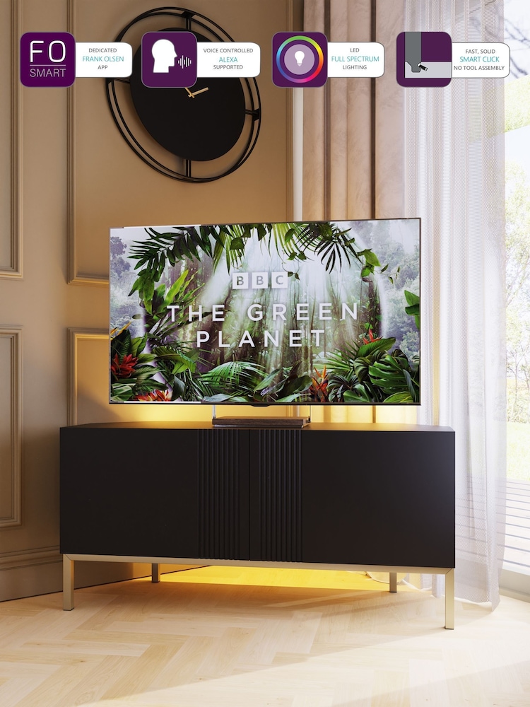 Frank Olsen Black Iona 2 Door Corner TV Unit with Smart Features - Image 2 of 8 Frank Olsen Black Iona 2 Door Corner TV Unit with Smart Features - Image 2 of 8