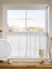White Linen Look Voile Unlined Sheer Slot Top Café Curtain - Image 1 of 3