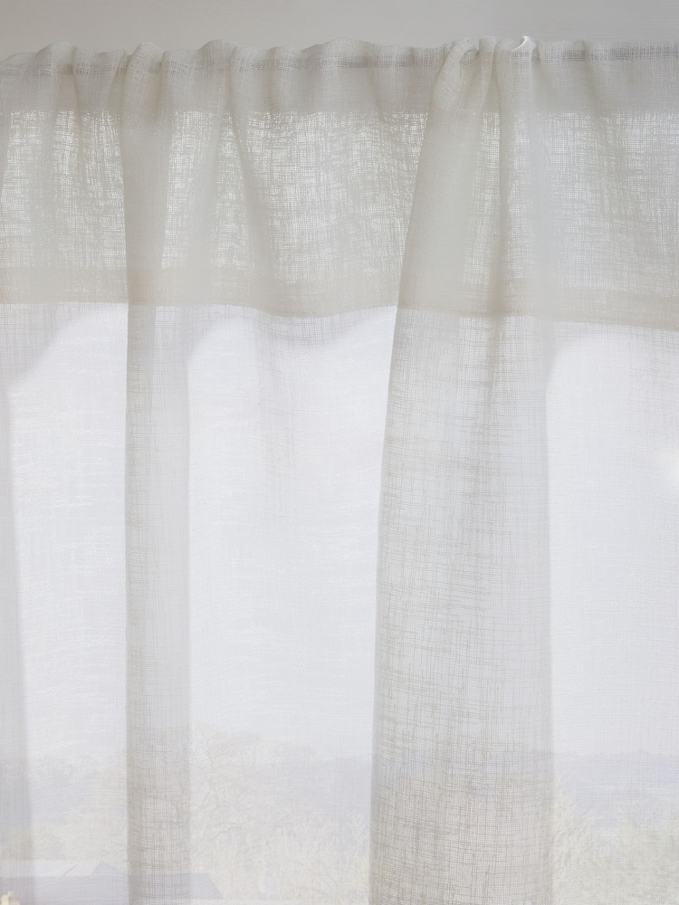 White Linen Look Voile Unlined Sheer Slot Top Café Curtain - Image 3 of 3