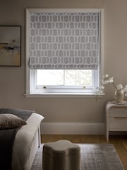 Silver Grey Ready Made Blackout/Thermal Evie Geometric Roman Blinds - Image 3 of 5