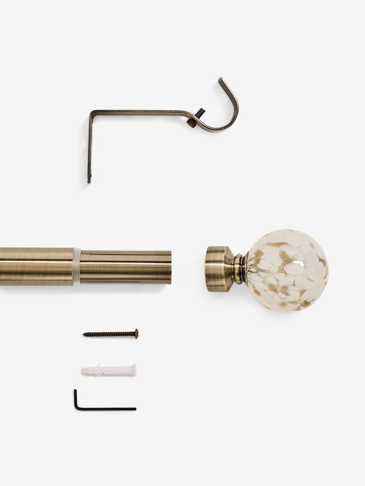 Antique Brass/White Confetti Glass Finial Extendable 28mm Curtain Pole Kit - Image 4 of 4 Antique Brass/White Confetti Glass Finial Extendable 28mm Curtain Pole Kit - Image 4 of 4