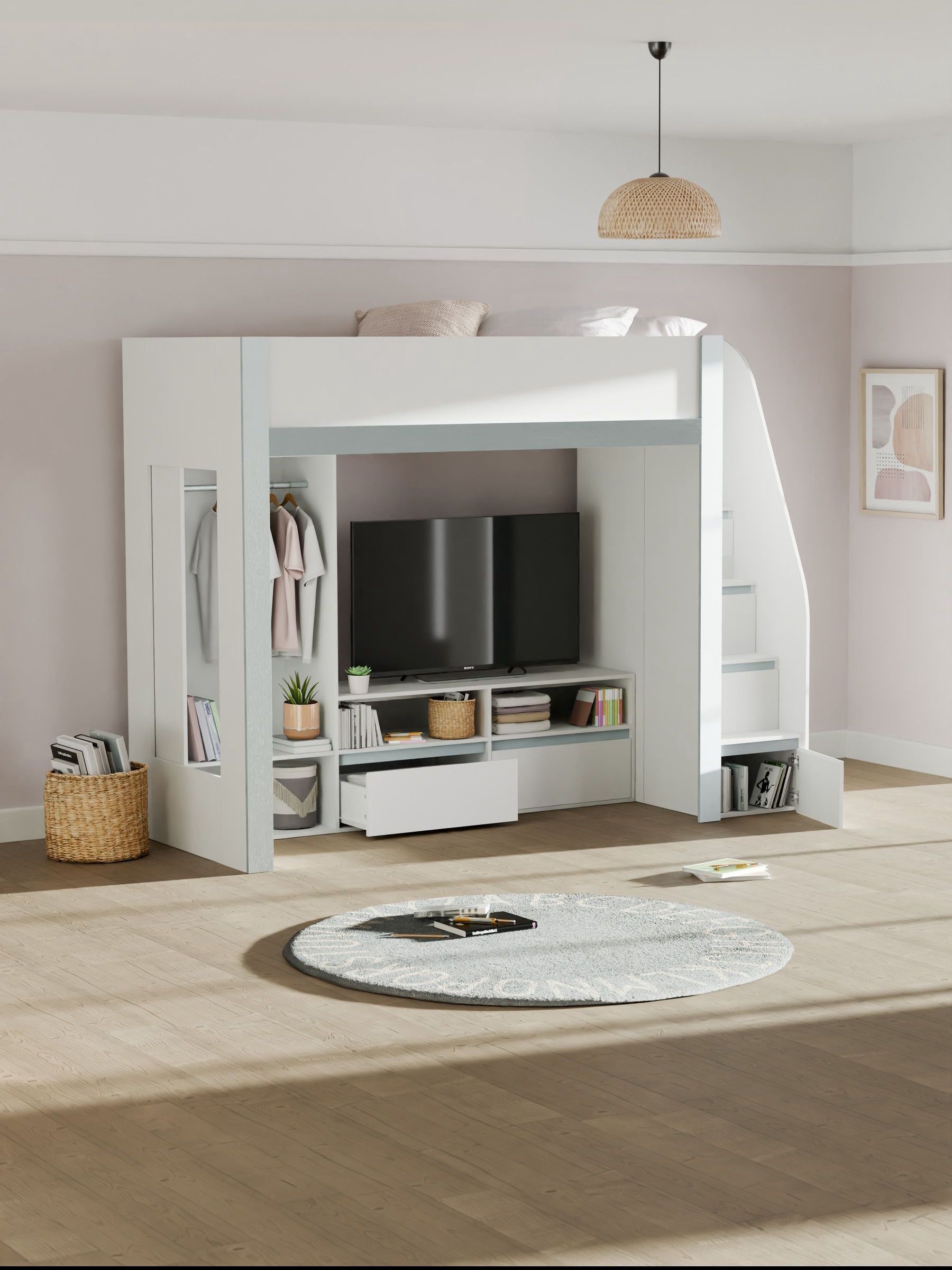 B&Q - Gaia 90Cm Single White Highsleeper Loft Tv Bed With Storage - Image 6