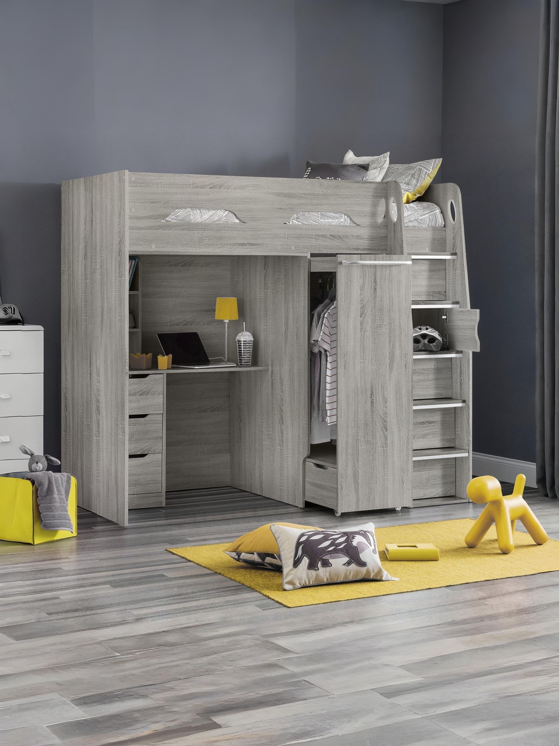 Julian Bowen Unisex Grey Pegasus Highsleeper Loft Bed With Desk In | : Single - Image 6