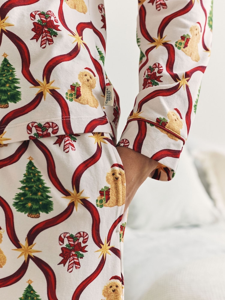 Chelsea Peers Red Christmas Tree & Dog Long Pyjamas Set - Image 6 of 6 Chelsea Peers Red Christmas Tree & Dog Long Pyjamas Set - Image 6 of 6