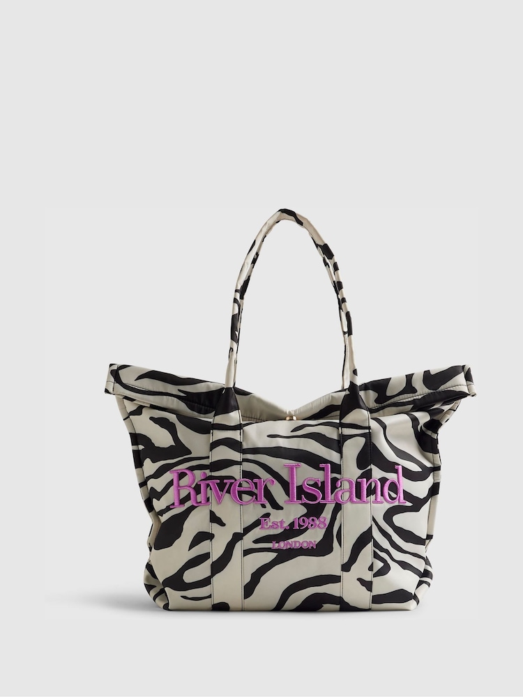 River Island Black Zebra Print Roll Top Holdall Bag - Image 1 of 5