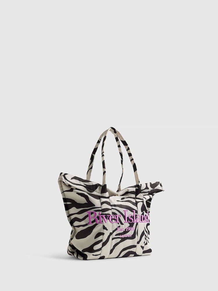 River Island Black Zebra Print Roll Top Holdall Bag - Image 2 of 5