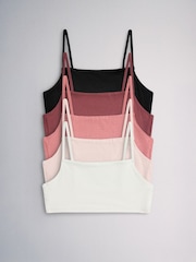 The Set Square Neck 5 Pack Cotton Crop Bra Rust Brown/Blush Pink - Image 1 of 8