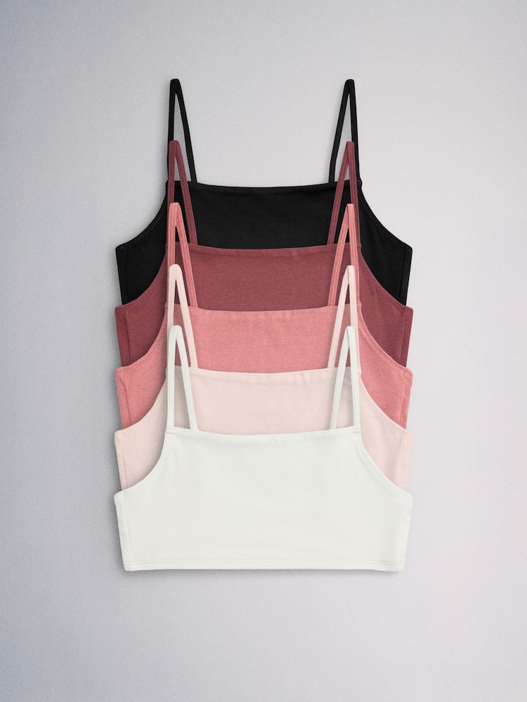 The Set Square Neck 5 Pack Cotton Crop Bra Rust Brown/Blush Pink - Image 1 of 8 The Set Square Neck 5 Pack Cotton Crop Bra Rust Brown/Blush Pink - Image 1 of 8