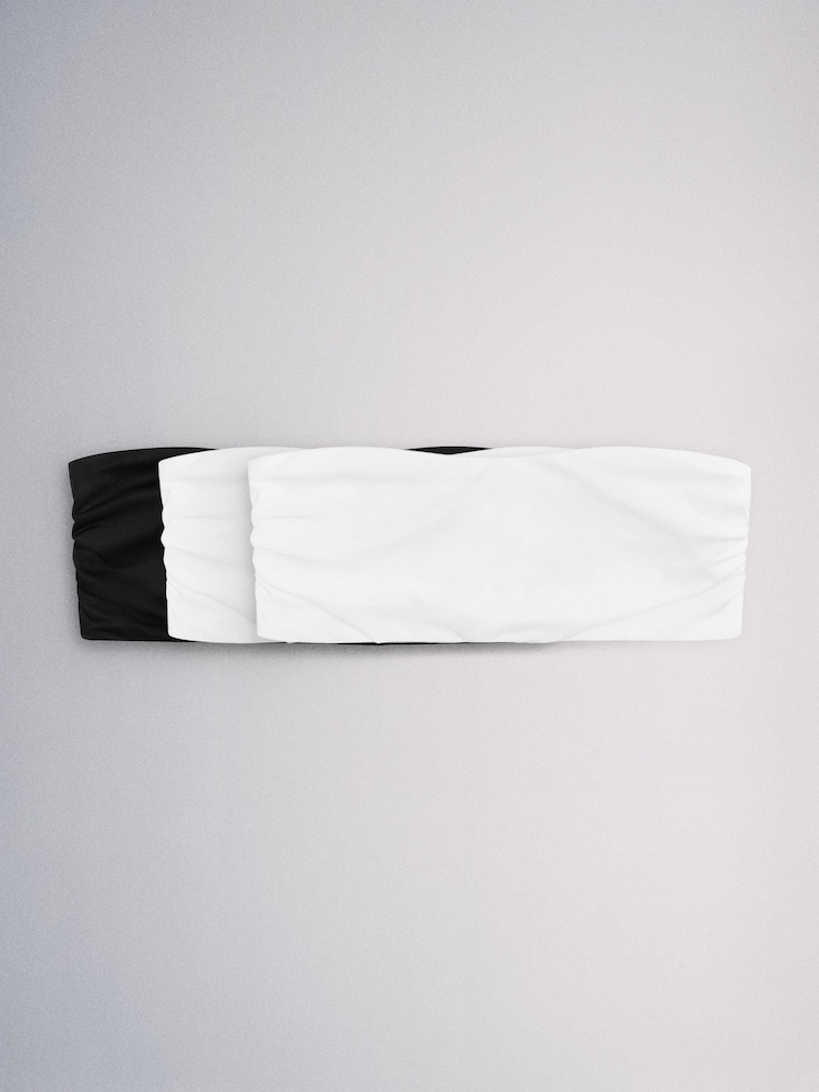 Negro/Blanco - The Set 3 Pack Non Padded Microfibre and Lace Bandeau Bra - Imagen 2 de 15