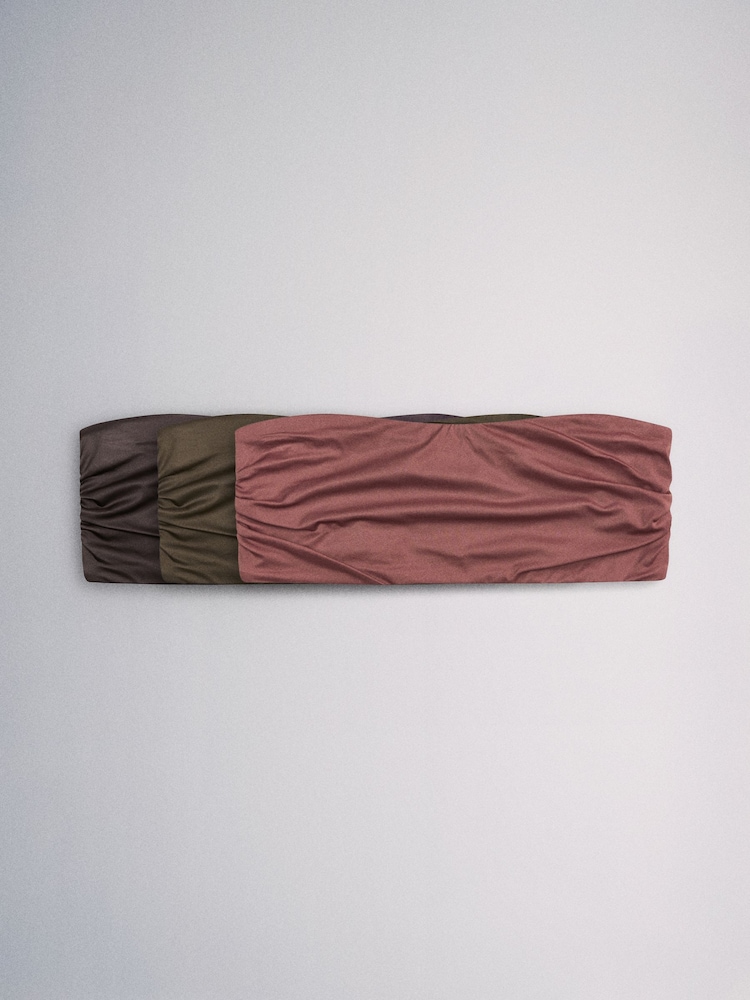 Black/ Burghundy Red/ Khaki Green - The Set 3 Pack Non Padded Microfibre and Lace Bandeau Bra - Imagen 1 de 6