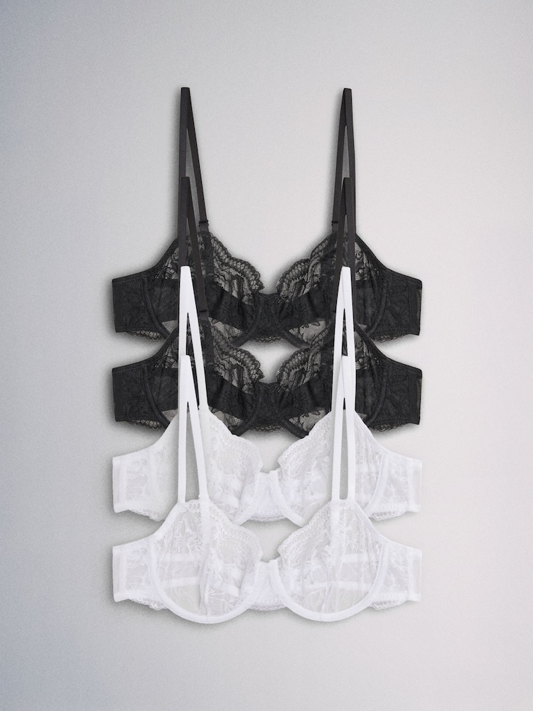 The Set 4 Pack Non Padded Lace Balcony Bras Black/White - Image 1 of 13