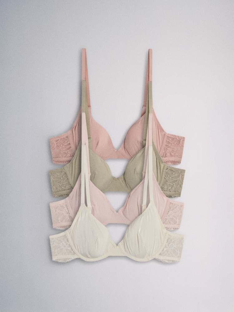 The Set 4 Pack Non Padded Underwired Microfibre Lace T-Shirt Bra Pink/Plum/Grey - Image 1 of 7