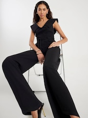 River Island Black Sleeveless Double Collar Belted Jumpsuit - Image 1 of 1