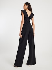 River Island Black Sleeveless Double Collar Belted Jumpsuit - Image 2 of 5