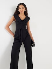 River Island Black Sleeveless Double Collar Belted Jumpsuit - Image 4 of 5