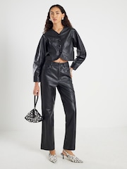 River Island Black Real Leather Cocoon Sleeve Blazer - Image 2 of 4