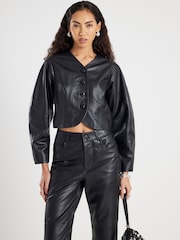 River Island Black Real Leather Cocoon Sleeve Blazer - Image 3 of 4
