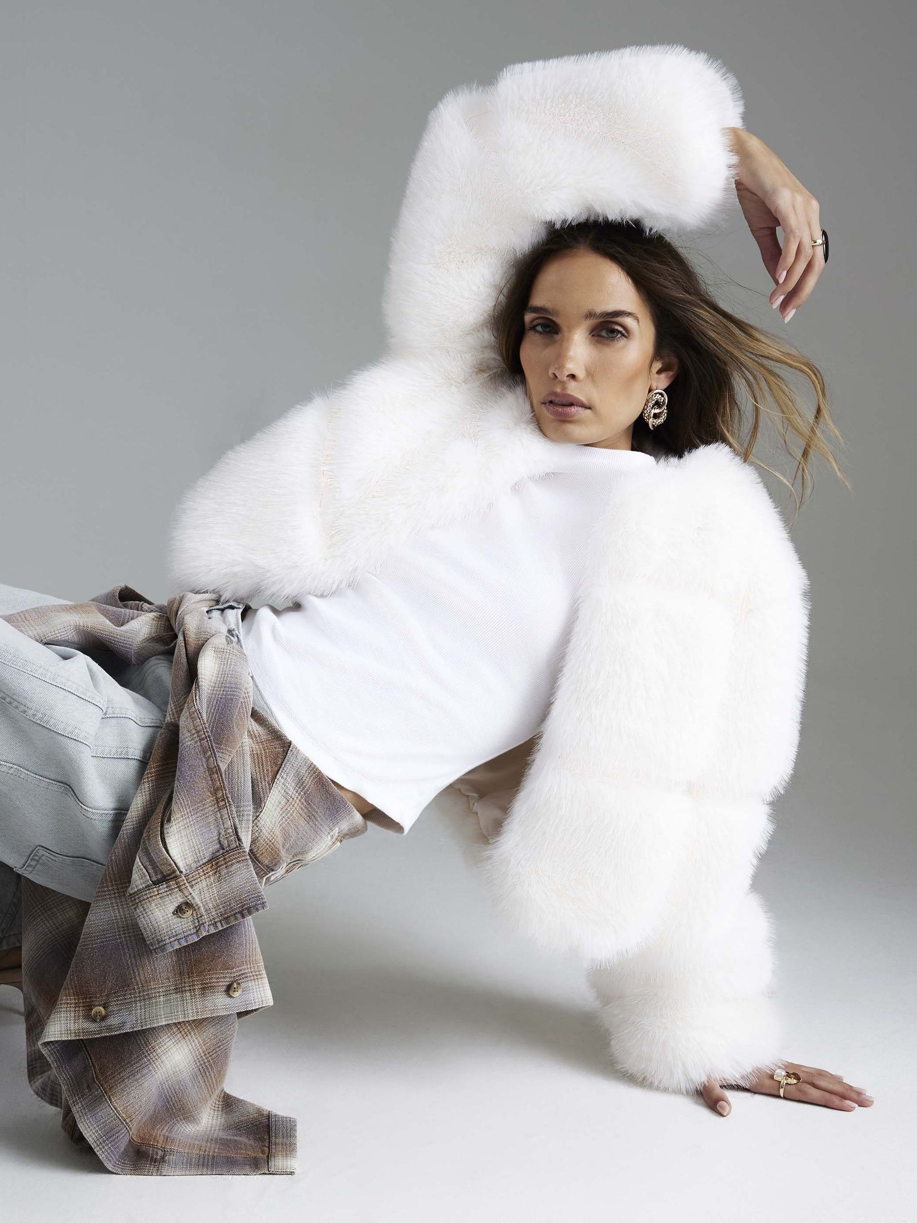 Buy River Island White Panel Faux Fur Cropped Coat from Next Ireland