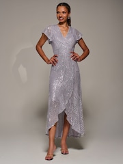 Jolie Moi Frill Short Sleeve Sequin Maxi Dress - Imagen 1 de 6