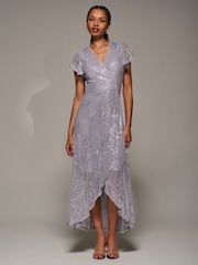 Jolie Moi Frill Short Sleeve Sequin Maxi Dress - Imagen 4 de 6