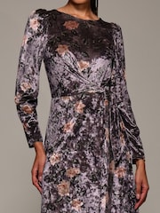 Jolie Moi Purple Long Sleeve Velvet Tie Detail Midi Dress - Image 3 of 5