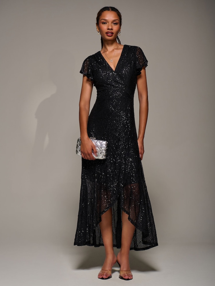 Buy Jolie Moi Black Frill Short Sleeve Sequin Maxi Dress from Next USA