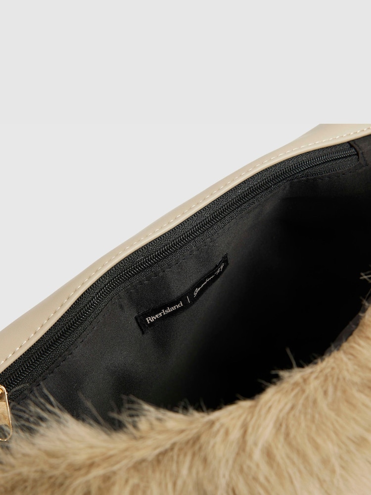 River Island Brown Logo Faux Fur Shoulder Bag - Image 5 of 5