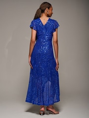 Jolie Moi Frill Short Sleeve Sequin Maxi Dress - Imagen 2 de 6