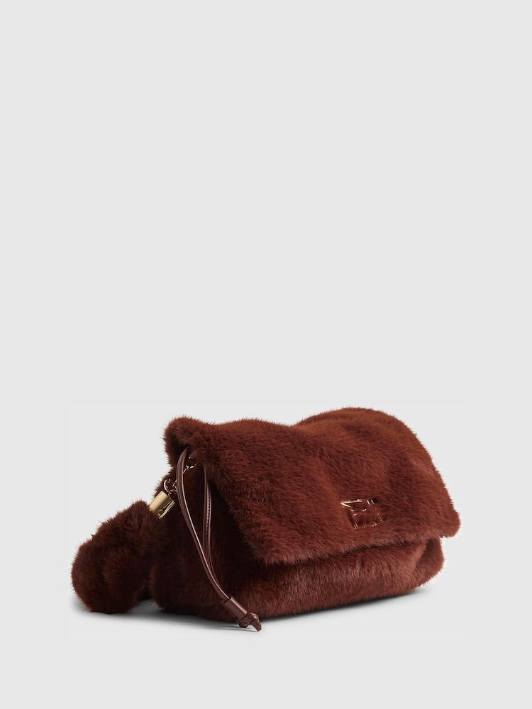 River Island Brown Faux Fur Braided Strap Bag - Image 1 of 6