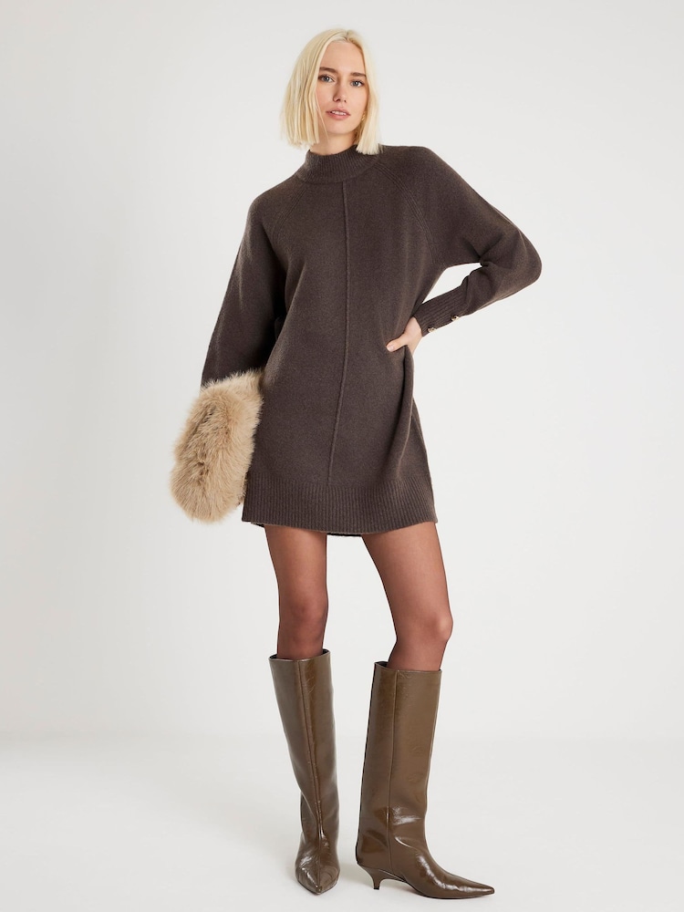 River Island Brown Long Sleeve Oversized Cosy Knit Mini Dress - Image 1 of 4 River Island Brown Long Sleeve Oversized Cosy Knit Mini Dress - Image 1 of 4