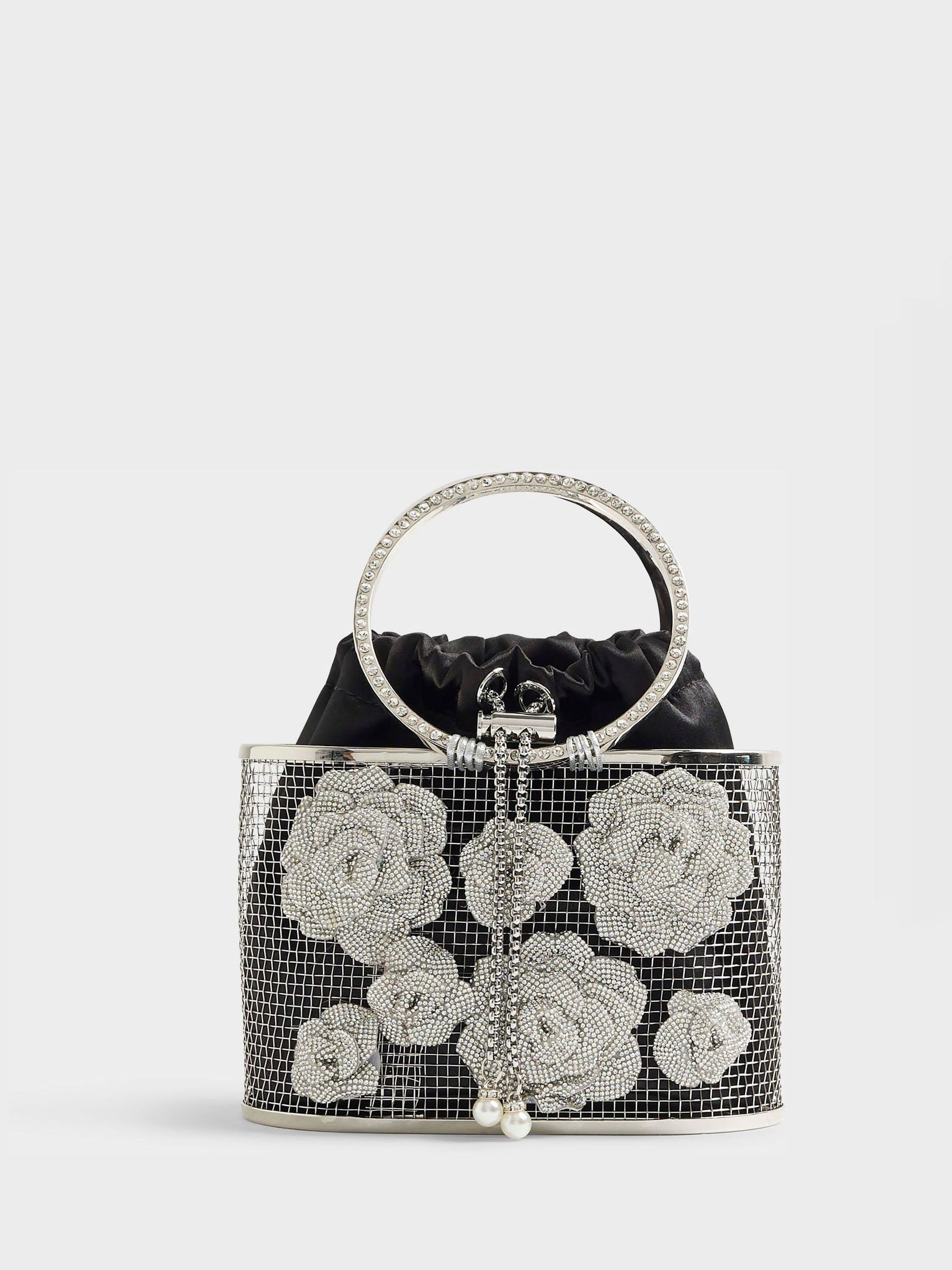 Buy River Island Silver Diamante Flower Basket Bag from Next USA