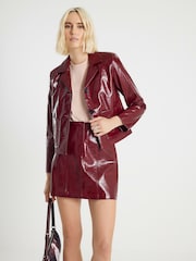 River Island Red High Shine Creaked Faux Leather Jacket - Image 1 of 4