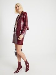 River Island Red High Shine Creaked Faux Leather Jacket - Image 3 of 4
