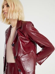 River Island Red High Shine Creaked Faux Leather Jacket - Image 4 of 4
