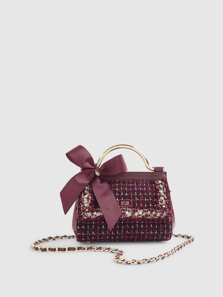 River Island Red Boucle Metal Handle Tote With charm - Image 1 of 5