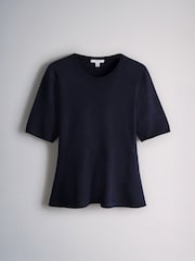 The Set 3 Pack Fine Knit Peplum T-Shirt Navy Blue/Plum Purple/Taupe Brown - Image 8 of 10