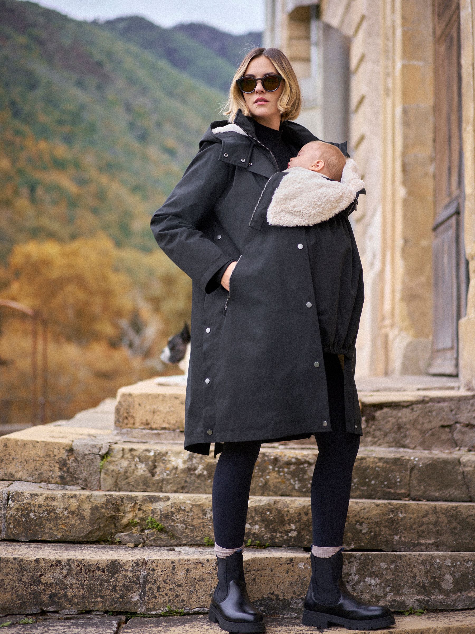 【3X1/スリーバイワン】 PARKA CROP ジャケット Buy Seraphine Black 3 in 1 Maternity & Babywearing Parka with Borg