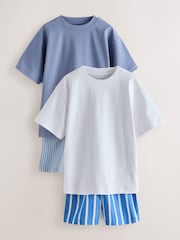 Blue/White Stripe Woven Short Pyjamas 2 Pack (3-16yrs) - Image 1 of 6