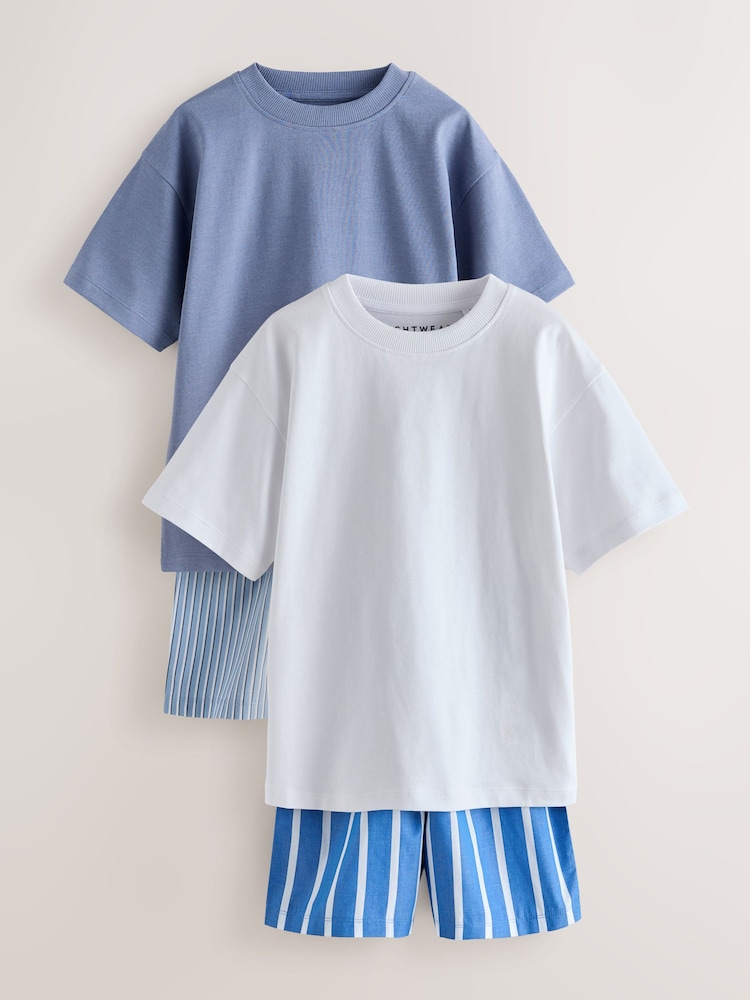 Blue/White Stripe Woven Short Pyjamas 2 Pack (3-16yrs) - Image 1 of 6