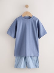 Blue/White Stripe Woven Short Pyjamas 2 Pack (3-16yrs) - Image 2 of 6
