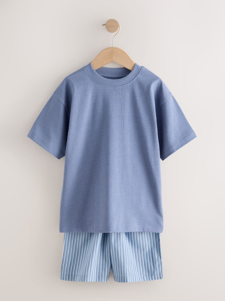 Blue/White Stripe Woven Short Pyjamas 2 Pack (3-16yrs) - Image 2 of 6