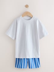Blue/White Stripe Woven Short Pyjamas 2 Pack (3-16yrs) - Image 3 of 6