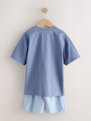Blue/White Stripe Woven Short Pyjamas 2 Pack (3-16yrs) - Image 4 of 6