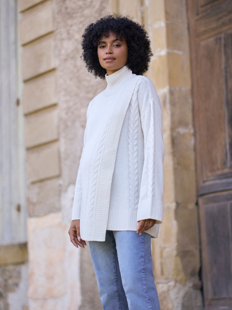 Seraphine Ivory Maternity & Nursing Cross Over Longline Jumper - Image 2 of 5 Seraphine Ivory Maternity & Nursing Cross Over Longline Jumper - Image 2 of 5